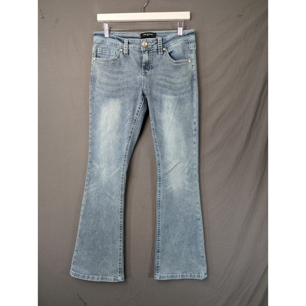 Fire & Rain Womens Flare Jeans Blue Light Wash Flap Pocket Denim Size 9 6345